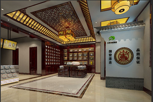 泗洪古朴典雅的中式茶叶店大堂设计效果图